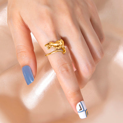 Cute Gold Dinosaur Adjustable Open Ring