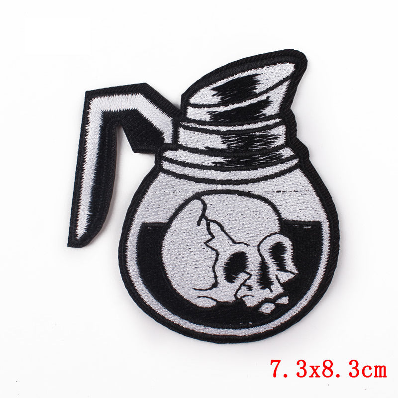 Black and White Punk Embroidery Cloth Stickers Computer Embroidery Clothing Accessories DIY