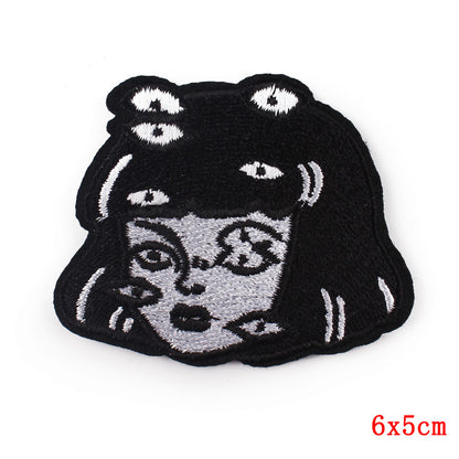 Black and White Punk Embroidery Cloth Stickers Computer Embroidery Clothing Accessories DIY