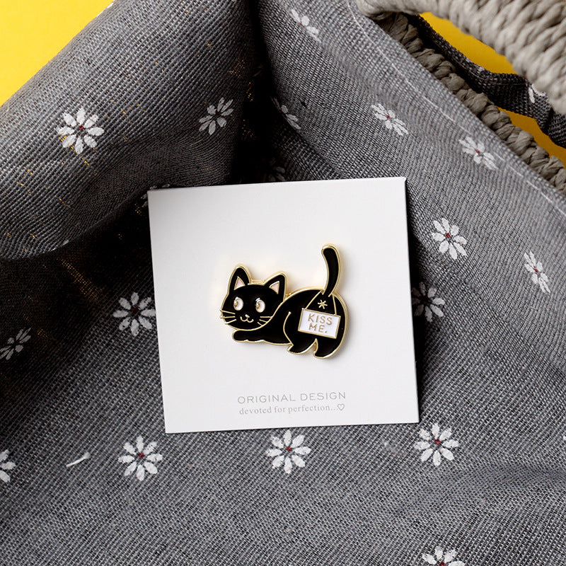 "Kiss Me" Cute Kitty Wagging Tail Brooch