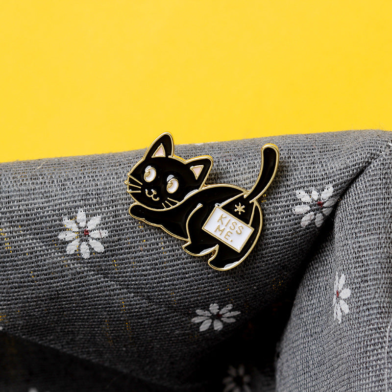 "Kiss Me" Cute Kitty Wagging Tail Brooch