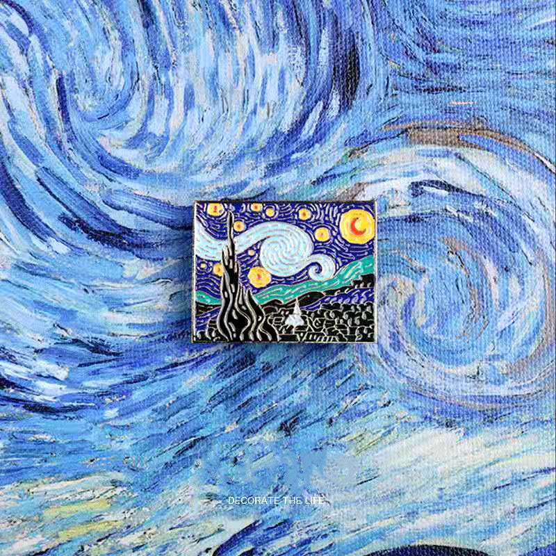 Van Gogh Oil Painting Star Brooch Art Creative Pin Art Retro Coat Sweater Badge