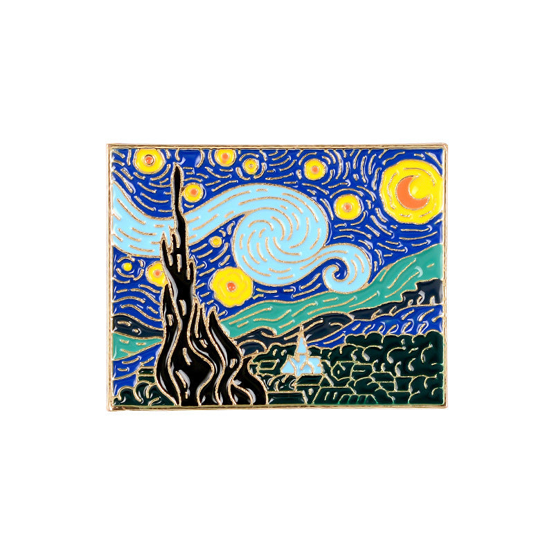 Van Gogh Oil Painting Star Brooch Art Creative Pin Art Retro Coat Sweater Badge