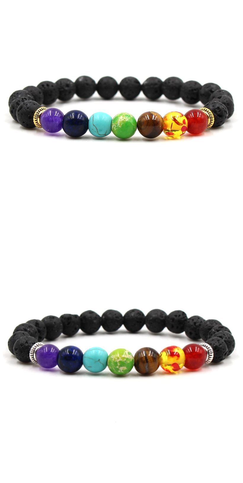 Natural stone agate lava stone 8mm energy volcanic stone seven color Buddha beads Seven Chakra hand string bracelet