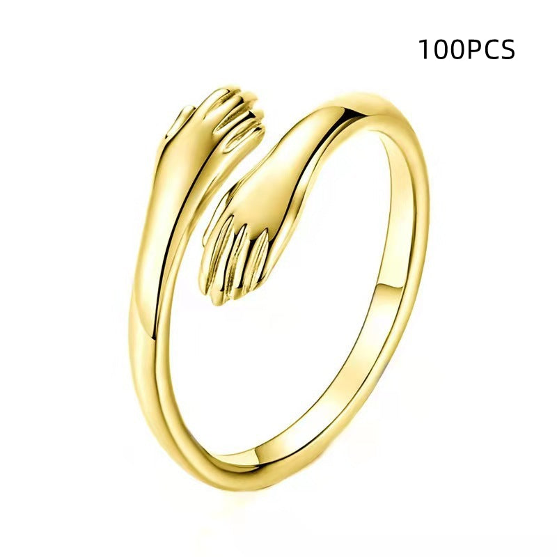 Embraced Love Hug Open Ring Cute Creative Hands Embracing Adjustable Ring