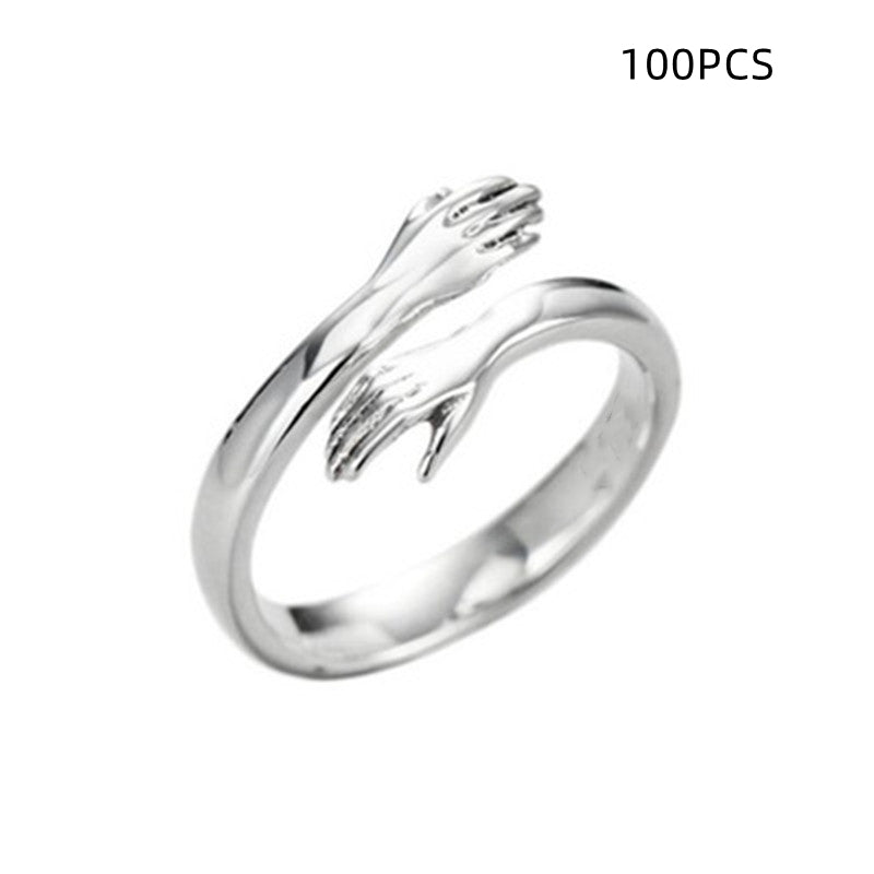 Embraced Love Hug Open Ring Cute Creative Hands Embracing Adjustable Ring