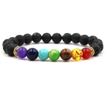 Natural stone agate lava stone 8mm energy volcanic stone seven color Buddha beads Seven Chakra hand string bracelet