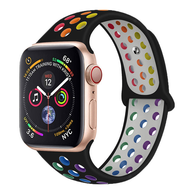 Apple Watch Silicone Strap Sports Wristband Rainbow Gay Black