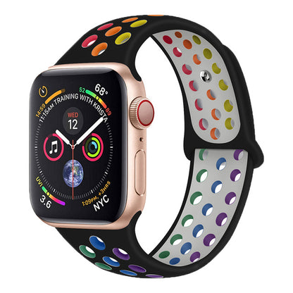 Apple Watch Silicone Strap Sports Wristband Rainbow Gay Black