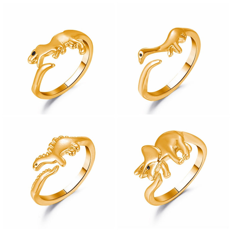 Cute Gold Dinosaur Adjustable Open Ring