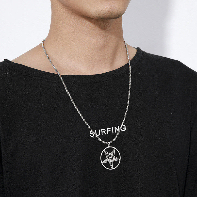 Goat Pentagram Skull Metal Pendant Necklace