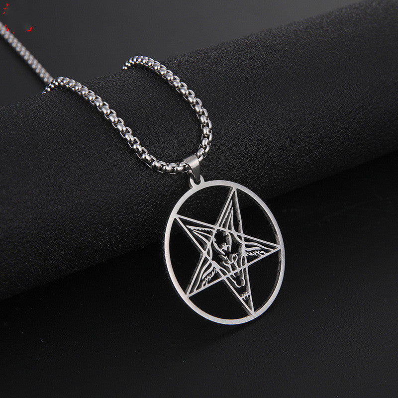 Goat Pentagram Skull Metal Pendant Necklace