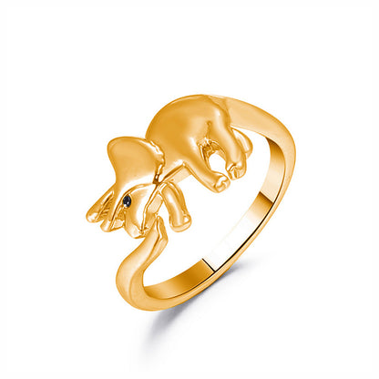 Lindo anillo abierto ajustable con dinosaurio dorado 