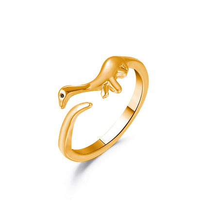 Lindo anillo abierto ajustable con dinosaurio dorado 