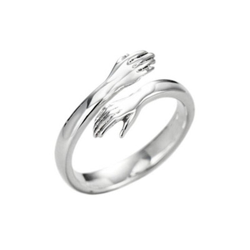 Embraced Love Hug Open Ring Cute Creative Hands Embracing Adjustable Ring