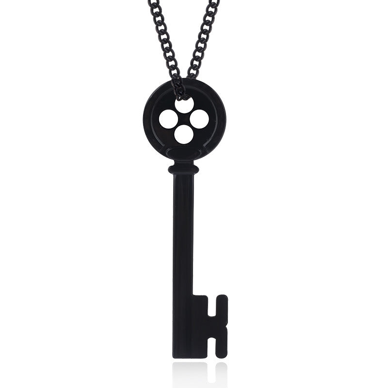 Coraline Black Button Key Of The Secret Door Movie Pendant Necklaces Halloween