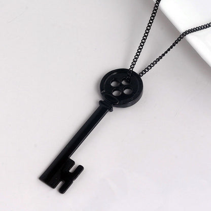 Coraline Black Button Key Of The Secret Door Movie Pendant Necklaces Halloween