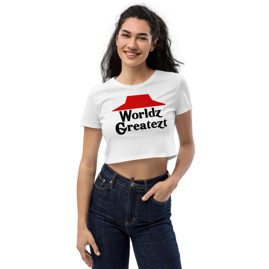 Women’s Worlds Greatest Pizza Hut Logo Parody Organic Crop Top