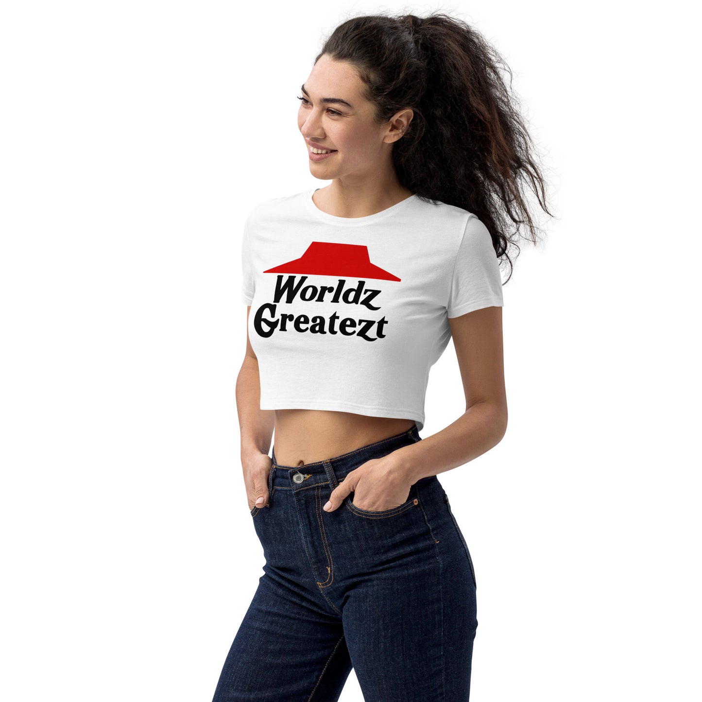 Women’s Worlds Greatest Pizza Hut Logo Parody Organic Crop Top